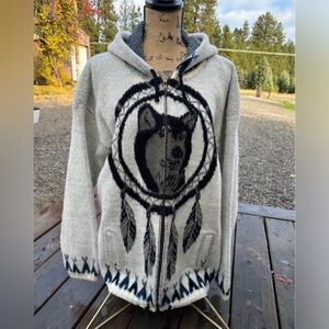 Vintage Ruminahui Wool Sweater Wolf Jacket XL